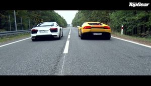 Audi R8 V10 si Lamborghini Huracan inchid strada pentru o cursa ilegala de 1220 CP