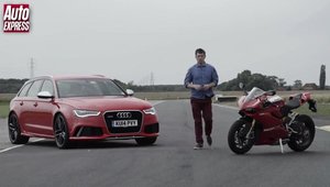 Audi RS6 si Ducati 1199 Panigale R se infrunta pe circuit si in linie dreapta