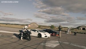 Bugatti Vitesse vs. Lamborghini Aventador vs. BMW S1000 RR. Cine castiga oare?