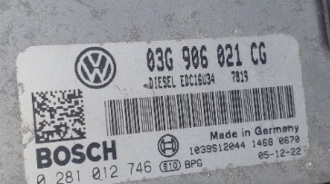 03G906021CG, 0281012746 ECU Calculator motor Volkswagen Caddy 1.9 TDI