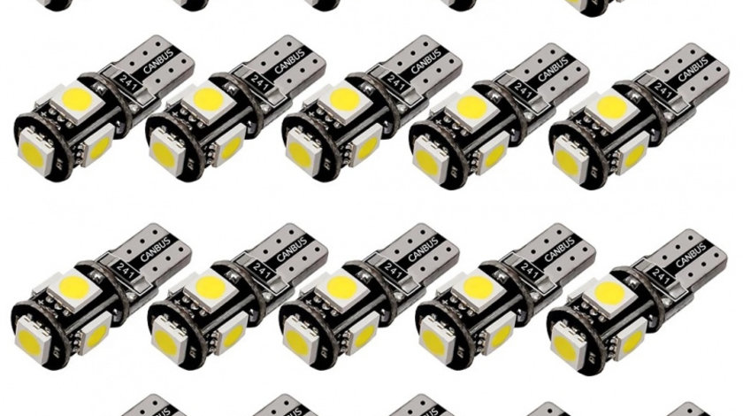 20 X Bec Auto Cu Led T10 5050 Cu 5 SMD Alb 12V CanBus JSUN40 ( Pret / 20 Buc ) 090221-8