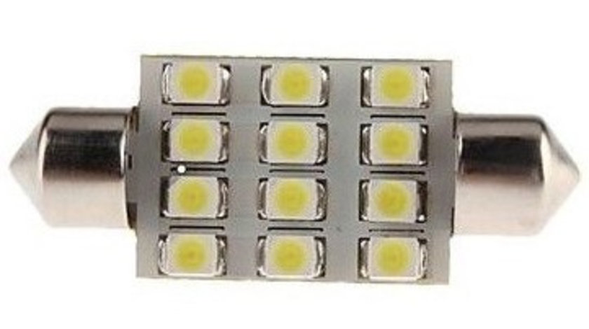 20 X Bec Auto Led Sofit 11 X 39 1210 Cu 12 SMD Alb 12V JSUN42 Pret / 20 Buc 090221-14