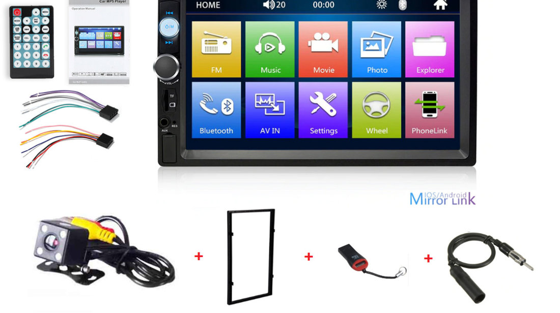 2DIN Player DVD auto(Mp5,Mp3)7010b,Touch screen7",Bluetooth,Mirrorlink