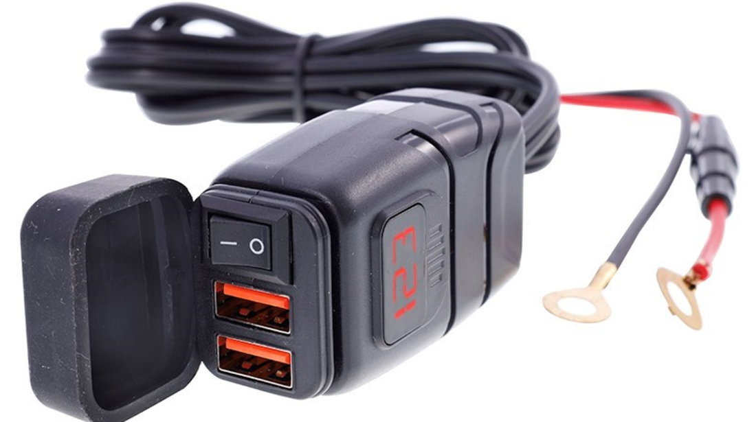 2x Usb 3.4a încărcător Pentru Motociclete Cu Voltmetru Carmotion 63208