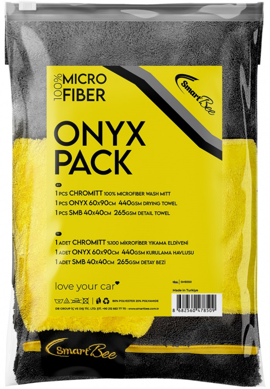 3D Onyx Pack Kit Laveta Microfibra Uscare Auto Galben / Gri SMB350