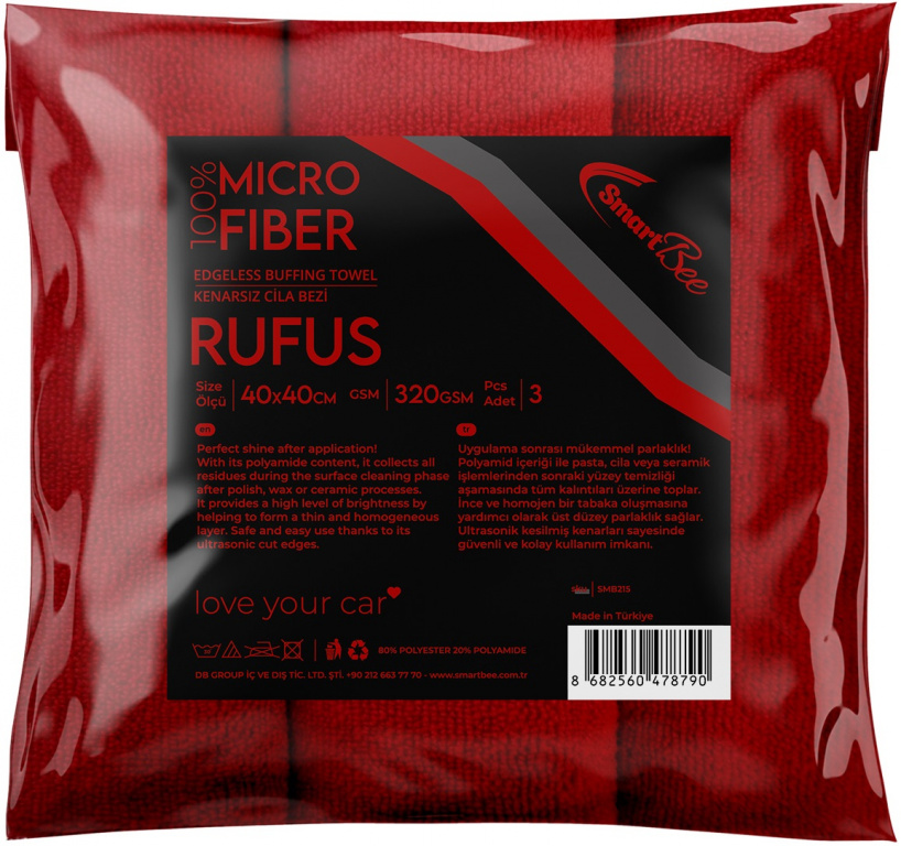 3D Rufus Set 3 Buc Laveta Microfibra Fara Margini Rosu 320 GSM 40X40 SMB215