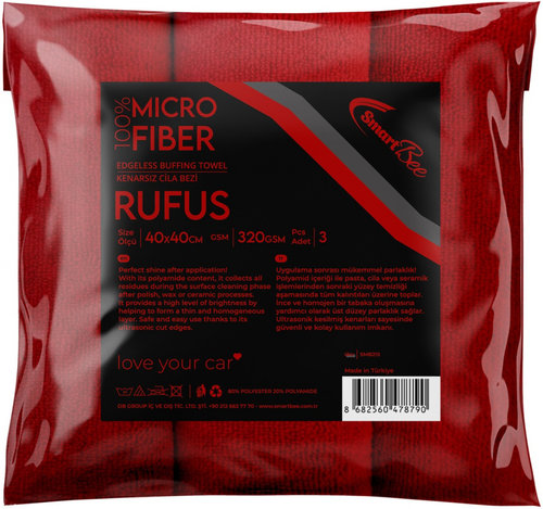 3D Rufus Set 3 Buc Laveta Microfibra Fara Margini Rosu 320 GSM 40X40 SMB215
