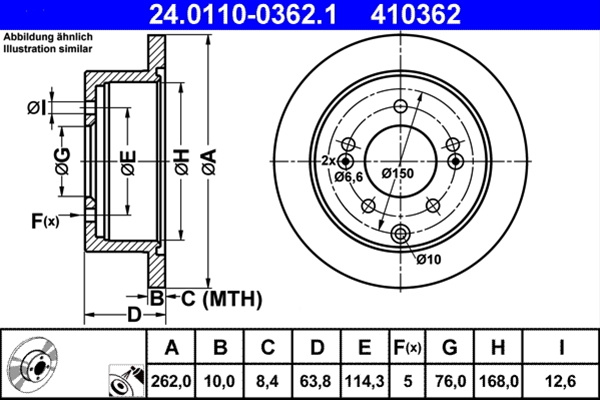 410362 Disc Frana (livrabil Numai Pereche) - Ate Kia 24.0110-0362.1