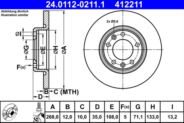 412211 Disc Frana (livrabil Numai Pereche) - Ate Opel 24.0112-0211.1