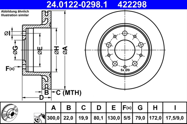 422298 Disc Frana Livrabil 1 Buc - Ate Citroën 24.0122-0298.1