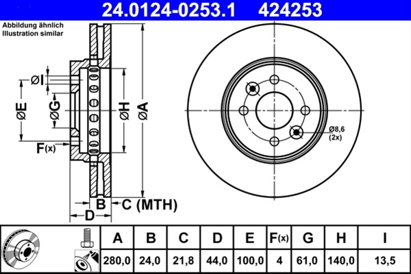 424253 Disc Frana (livrabil Numai Pereche) - Ate Renault 24.0124-0253.1