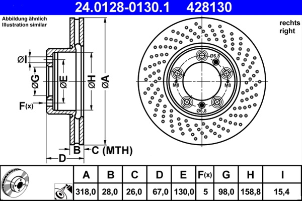 428130 Disc Frana Dreapta Livrabil 1 Buc Ate Porsche 24.0128-0130.1