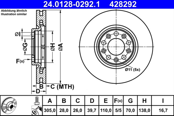 428292 Disc Frana (livrabil Numai Pereche) - Ate Fiat 24.0128-0292.1