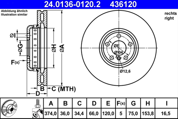 436120 Disc Frana Livrabil 1 Buc Ate Bmw 24.0136-0120.2