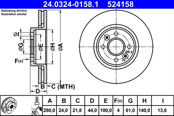 524158 Disc Frana (livrabil Numai Pereche) - Ate Powerdisc Renault 24.0324-0158.1