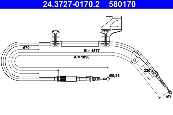 580170 Cablu Frana De Parcare - Ate Vag 24.3727-0170.2