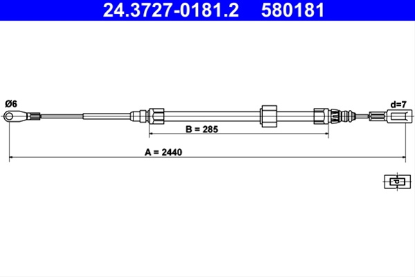 580181 Cablu Frana De Parcare - Ate Vag 24.3727-0181.2