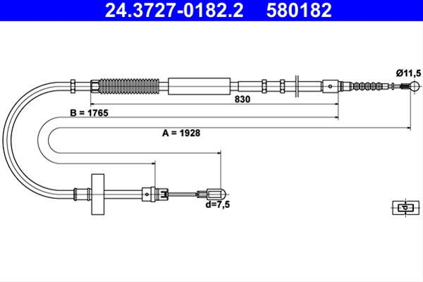 580182 Cablu Frana De Parcare - Ate Vag 24.3727-0182.2
