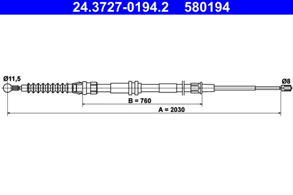 580194 Cablu Frana De Parcare - Ate Vag 24.3727-0194.2