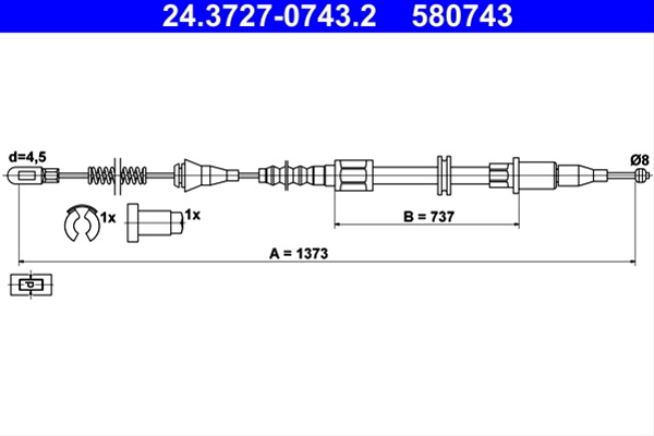 580743 Cablu Frana De Parcare - Ate Opel 24.3727-0743.2