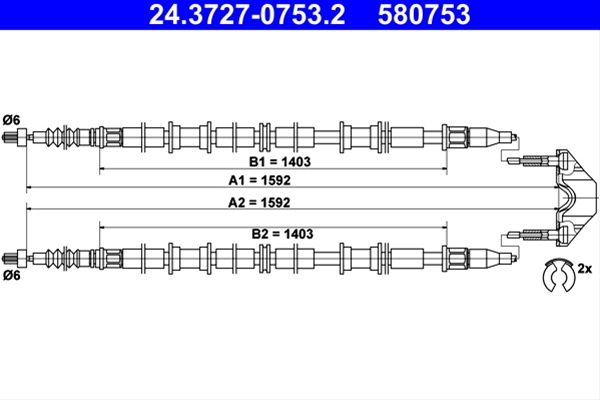 580753 Cablu Frana De Parcare - Ate Opel 24.3727-0753.2
