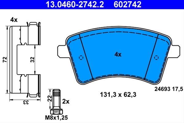 602742 Set Placute Frana - Ate Renault 13.0460-2742.2