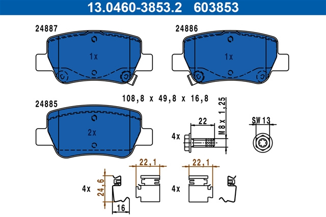 603853 Set Placute Frana Ate Toyota 13.0460-3853.2