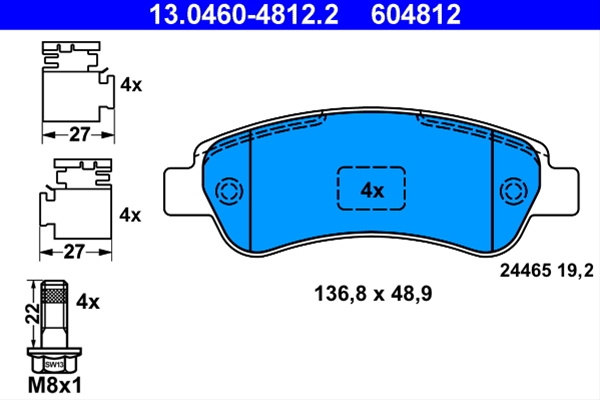 604812set Placute Frana Ate Peugeot 13.0460-4812.2
