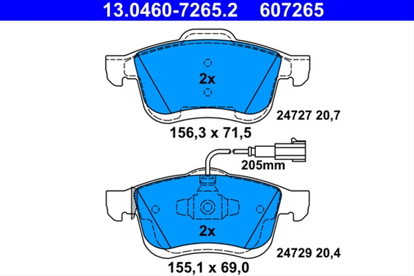 607265 Set Placute Frana Ate Opel 13.0460-7265.2