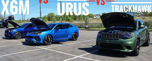 Acu-i acu. Jeep Trackhawk vs Lamborghini Urus vs BMW X6 M este liniuta pe care nu vrei sa o pierzi