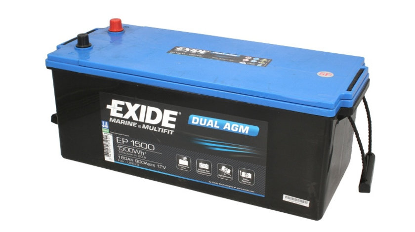 Acumulator EXIDE MARINE MULTIFIT DUAL AGM 12V 180Ah 900A 1500 Wh acumulator pentru aplicatii duale