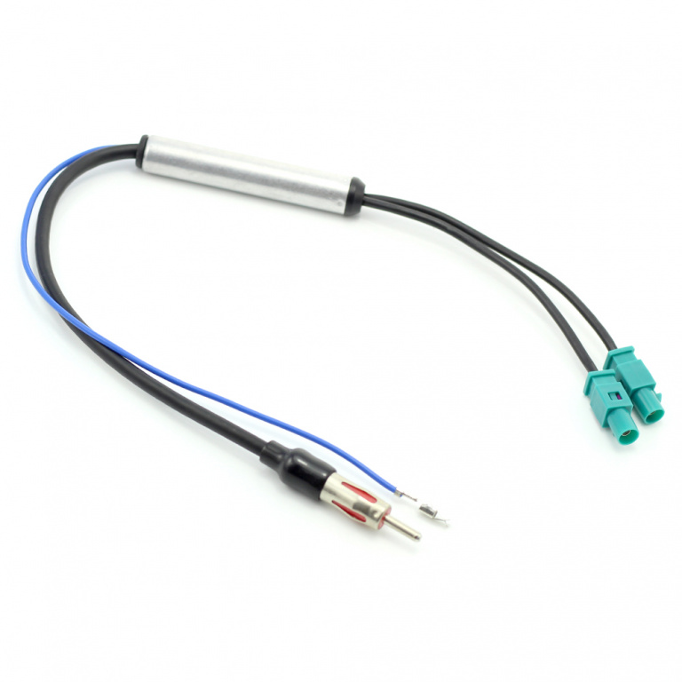 Adaptor antenă 2x FAKRA(Z) - Phantom Power Supply (activ) -> DIN(tată) AUDI - SEAT - SKODA - VW 2002 BMW 2001+ CSA-09A