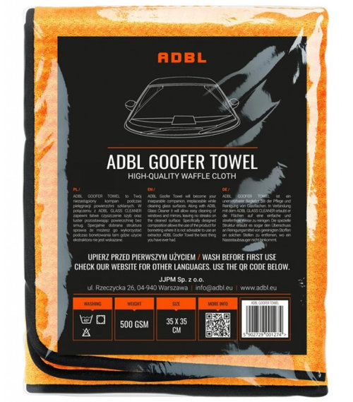 Adbl Goofer Towel Laveta Prosop Microfibra Curatat Geamuri / Sticla 35x35cm 500gsm Portocaliu ADB000...