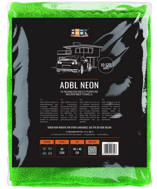 Adbl Neon Set 10 Buc Laveta Microfibra Multifunctionala Fara Margini 40x40cm 250gsm Verde ADB000374