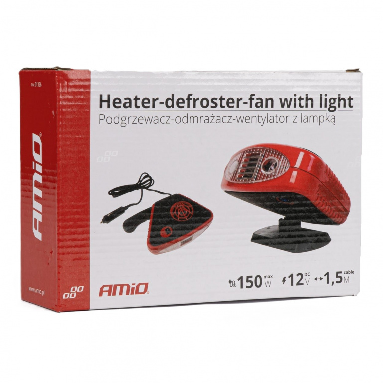 Aeroterma Auto 3in1, Pentru Ventilatie, Incalzire Sau Dezaburire Geam Auto 12V, 150W, Cu Lanterna Amio 01326
