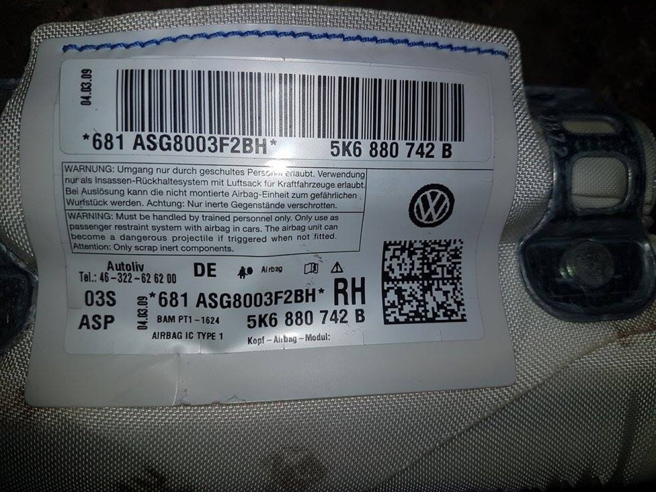 Airbag cortina dreapta 5k6880742b vw golf 6