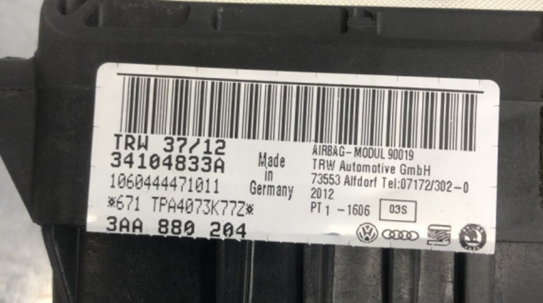 Airbag pasager Volkswagen Passat B7 Variant Manual 170cp sedan 2012 (3AA880204)