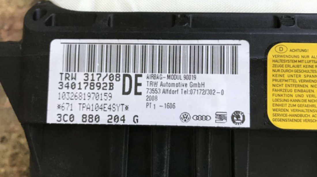 Airbag pasager VW Passat B6 Variant 2.0 TDI DSG Automat LQT ,170cp sedan 2009 (3C0880204G)