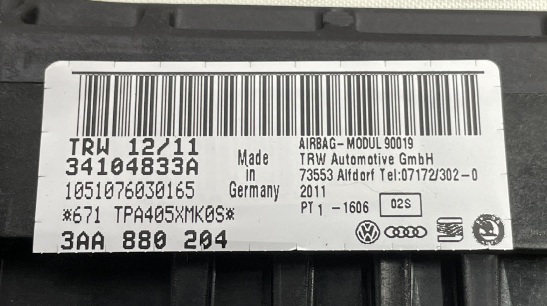 Airbag pasager VW Passat B7 2.0TDI Manual 140cp sedan 2013 (3AA880204)