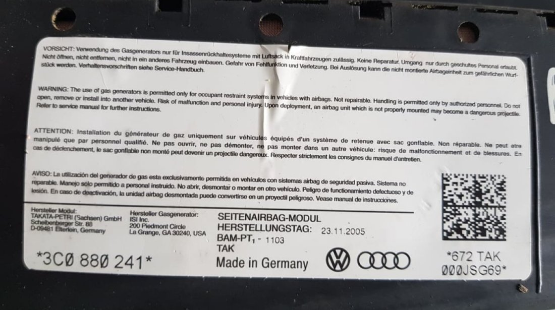 Airbag scaun stanga fata VW Golf 5 Plus 1k4880241