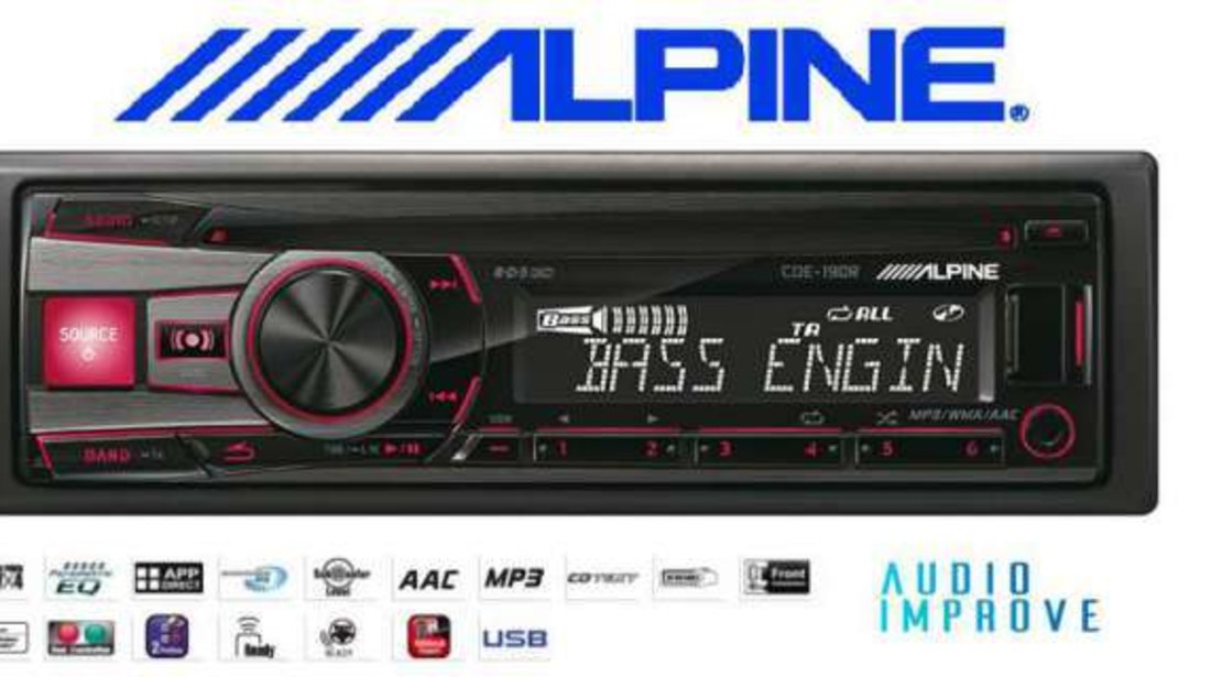 ALPINE CDE-190R RADIO-CD MP3 Player Auto Cu USB AUX Leduri Rosii / Verzi Montaj In Toata Tara