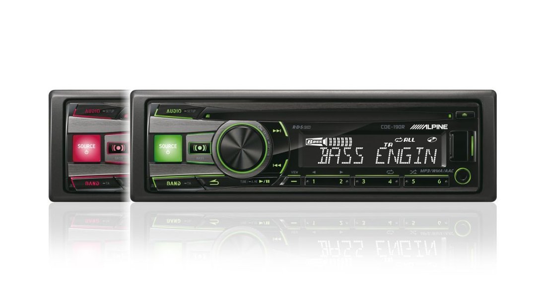 ALPINE CDE-190R RADIO-CD MP3 Player Auto Cu USB AUX Leduri Rosii / Verzi Montaj In Toata Tara