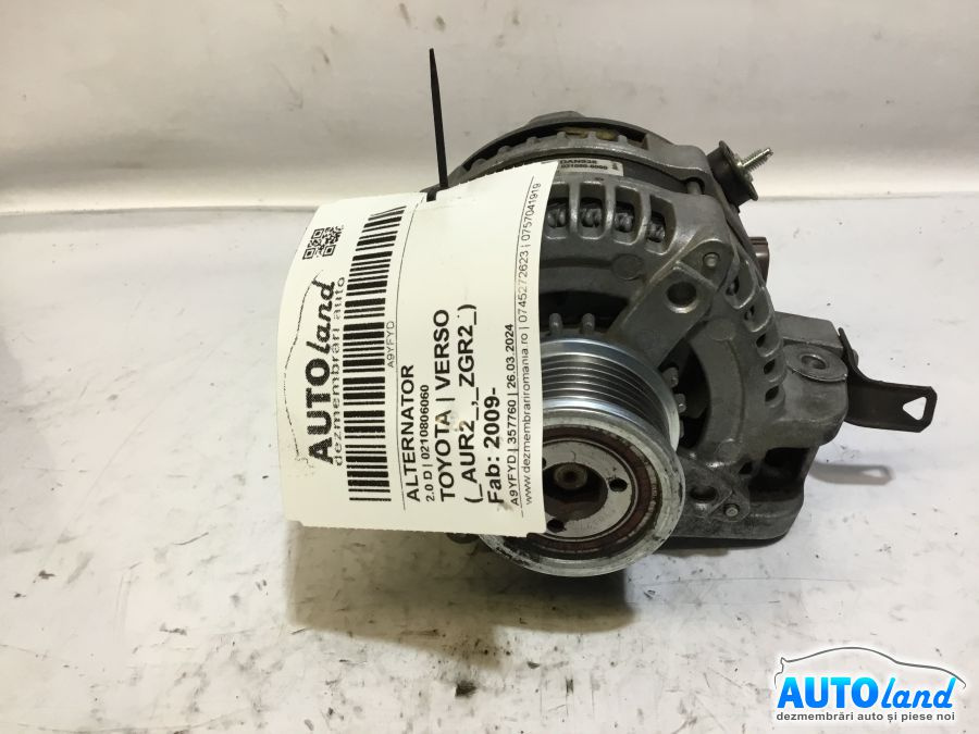 Alternator 0210806060 2.0 D Toyota VERSO AUR2 , ZGR2 2009