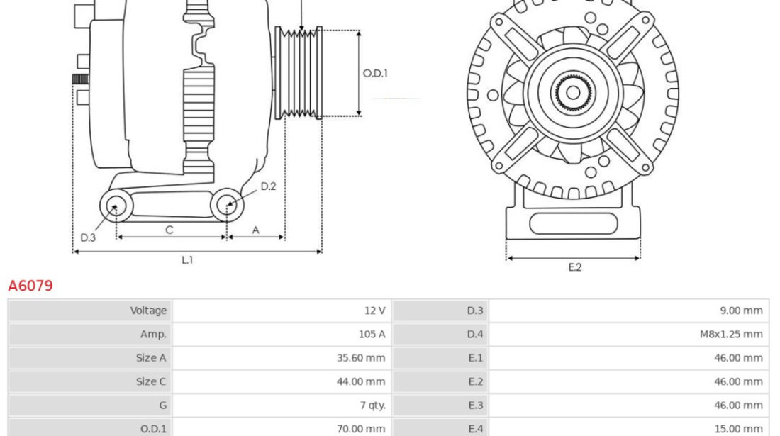 Alternator As-Pl Honda CR-V 2 2001-2007 A6079