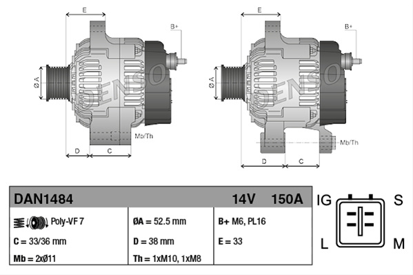 Alternator Denso Toyota DAN1484