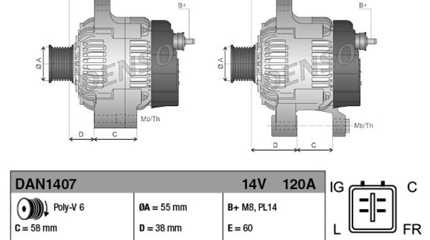 Alternator JAGUAR X-TYPE I (X400) DENSO DAN1407