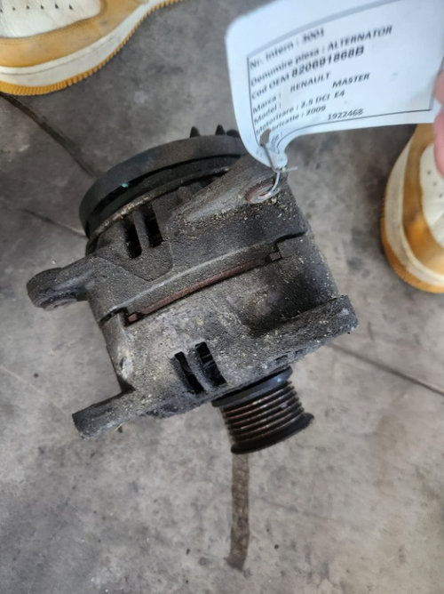Alternator Renault Master 2.5 DCI tip motor G9U650 , an fabricatie 2009 cod 820691868B
