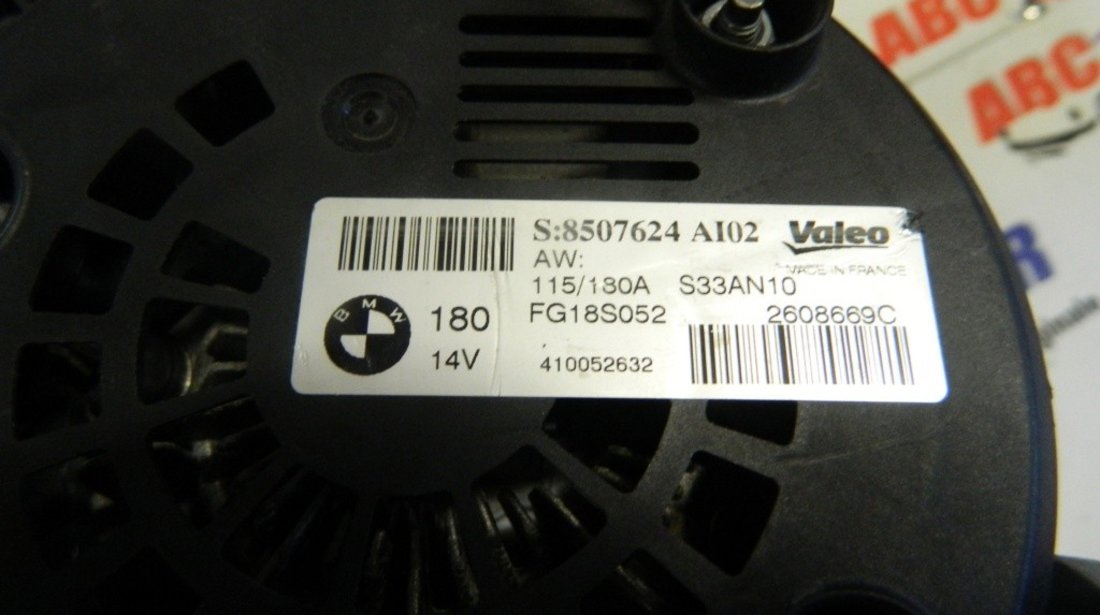 Alternator Valeo BMW Seria 3 E90 2.0 TDI 14V 115/180A Cod: 8507624AI02 model 2010