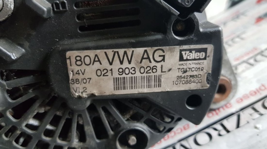 Alternator Valeo original 180A VW Passat B6 2.0 TDI 120/122/136/140/163/170cp 021903026L