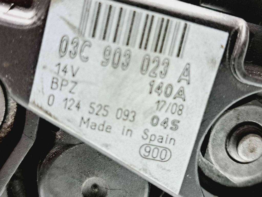 Alternator Volkswagen Eos (1F7, 1F8) [Fabr 2006-2015] 03C903023A 1.4 Benz CAXA 90KW / 122CP 1.4 Benz CAXA 90KW / 122CP